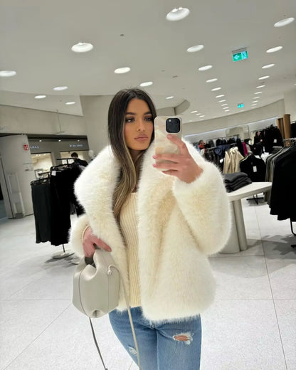 Y2K TRAF Cappotti oversize in pelliccia sintetica da donna alla moda 2024 Giacche invernali spesse e calde Casual con tasche Eleganti da donna Nuovi capispalla