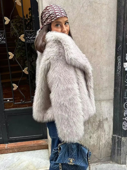 Y2K TRAF Cappotti oversize in pelliccia sintetica da donna alla moda 2024 Giacche invernali spesse e calde Casual con tasche Eleganti da donna Nuovi capispalla