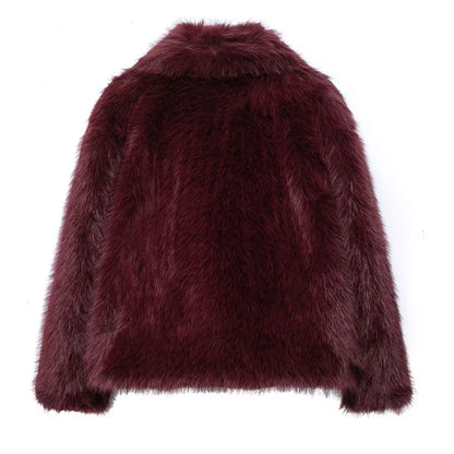 TRAF Cappotto in pelliccia sintetica bianco 2024 Donna Nuovo in cappotti Autunno Inverno Pelliccia Peluche Soffice Giacca Calda Rosso Grigio Nero Capispalla