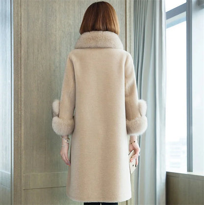 Giacca lunga calda elegante a mezza manica in pelliccia di coniglio sintetica, tendenza, moda invernale, casual, peluche, chaqueta, chic, capispalla di lusso
