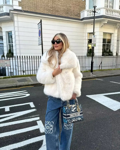 Y2K TRAF Cappotti oversize in pelliccia sintetica da donna alla moda 2024 Giacche invernali spesse e calde Casual con tasche Eleganti da donna Nuovi capispalla