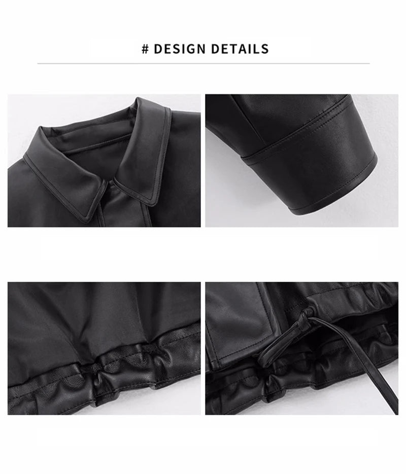 Streetwear Nero PU Faux Pelle Cappotti Donne Oversize Gotico Giacche Y2K Largo Tasca Fresco Signore Casual Morbido Outerwear