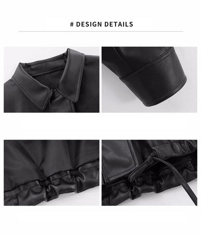 Streetwear Nero PU Faux Pelle Cappotti Donne Oversize Gotico Giacche Y2K Largo Tasca Fresco Signore Casual Morbido Outerwear