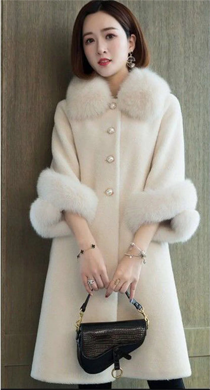 Giacca lunga calda elegante a mezza manica in pelliccia di coniglio sintetica, tendenza, moda invernale, casual, peluche, chaqueta, chic, capispalla di lusso