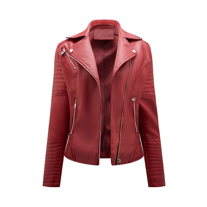 2024 Nuova moda donna finta giacca in pelle primavera autunno cerniera casual pu cappotto donna biker capispalla abbigliamento donna S-XXXL