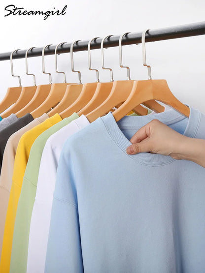 Felpe girocollo in cotone oversize per donna, capispalla autunnali, felpe in spugna larghe, felpe casual da donna