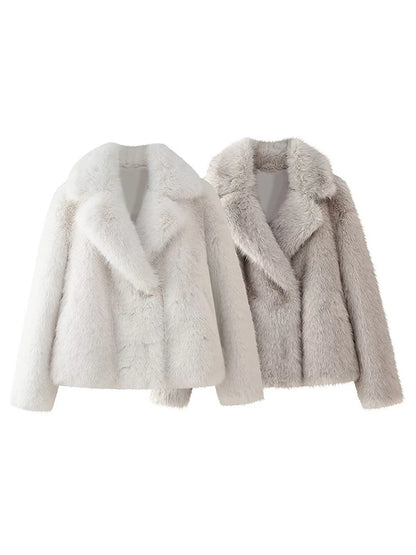 Cappotto in pelliccia sintetica soffice da donna, spesso e caldo, con colletto rovesciato, alla moda, di lusso, top 2024, elegante da donna, soprabito da strada