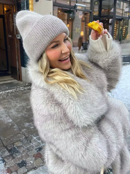Y2K TRAF Cappotti oversize in pelliccia sintetica da donna alla moda 2024 Giacche invernali spesse e calde Casual con tasche Eleganti da donna Nuovi capispalla