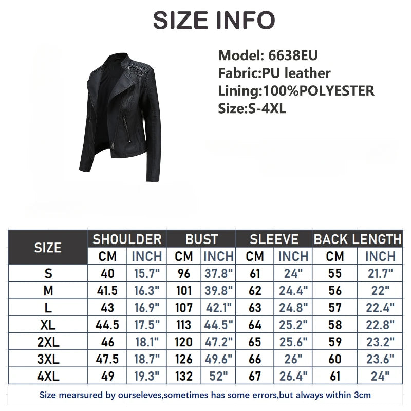 Giacca in similpelle alla moda per donna, primavera e autunno FSMG, capospalla corto casual slim fit con cerniera, cappotto da motociclista leggero