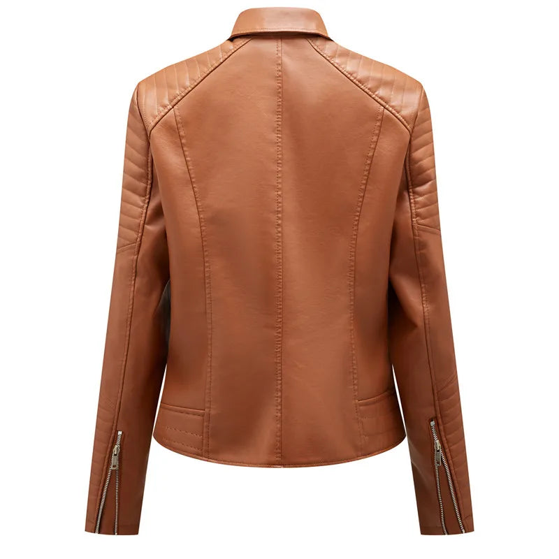 2024 Nuova moda donna finta giacca in pelle primavera autunno cerniera casual pu cappotto donna biker capispalla abbigliamento donna S-XXXL